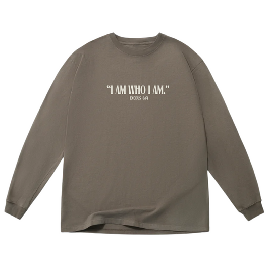 UNISEX OVERSIZED LONG SLEEVE-CHOCOLATE I AM WHO I AM
