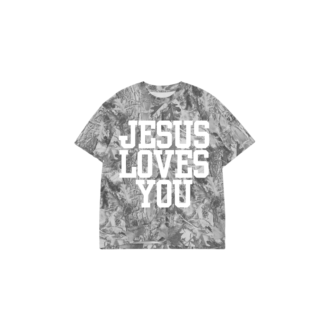 KIDS OVERSIZED TEE- CAMO JESUS LOVES YOU